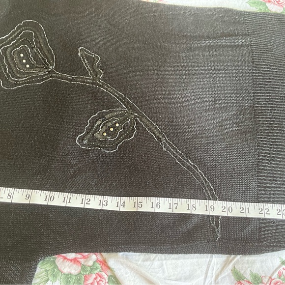 Alison J VTG Pullover Sweater Jet Black Sequins 3/4 Sleeve Shoulder Pads - Picture 5 of 6